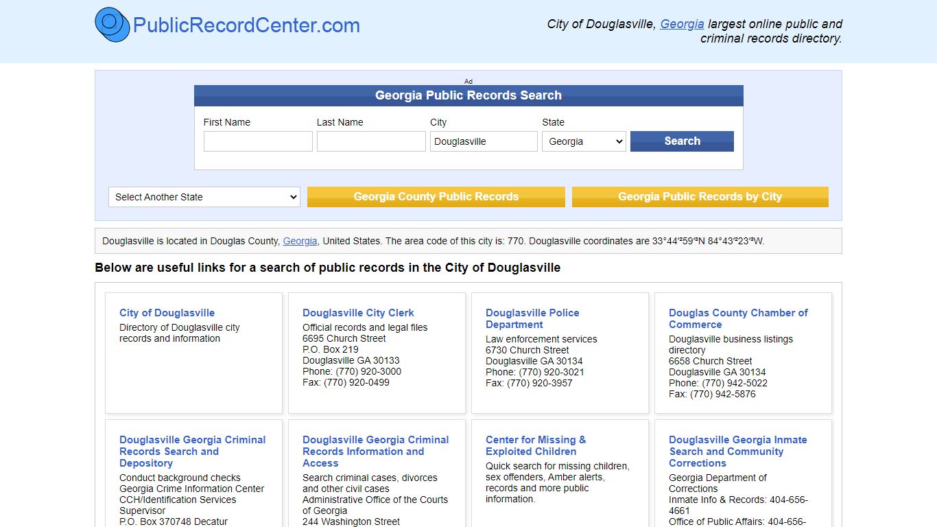 Douglasville, Georgia Public Records and Criminal Background Check